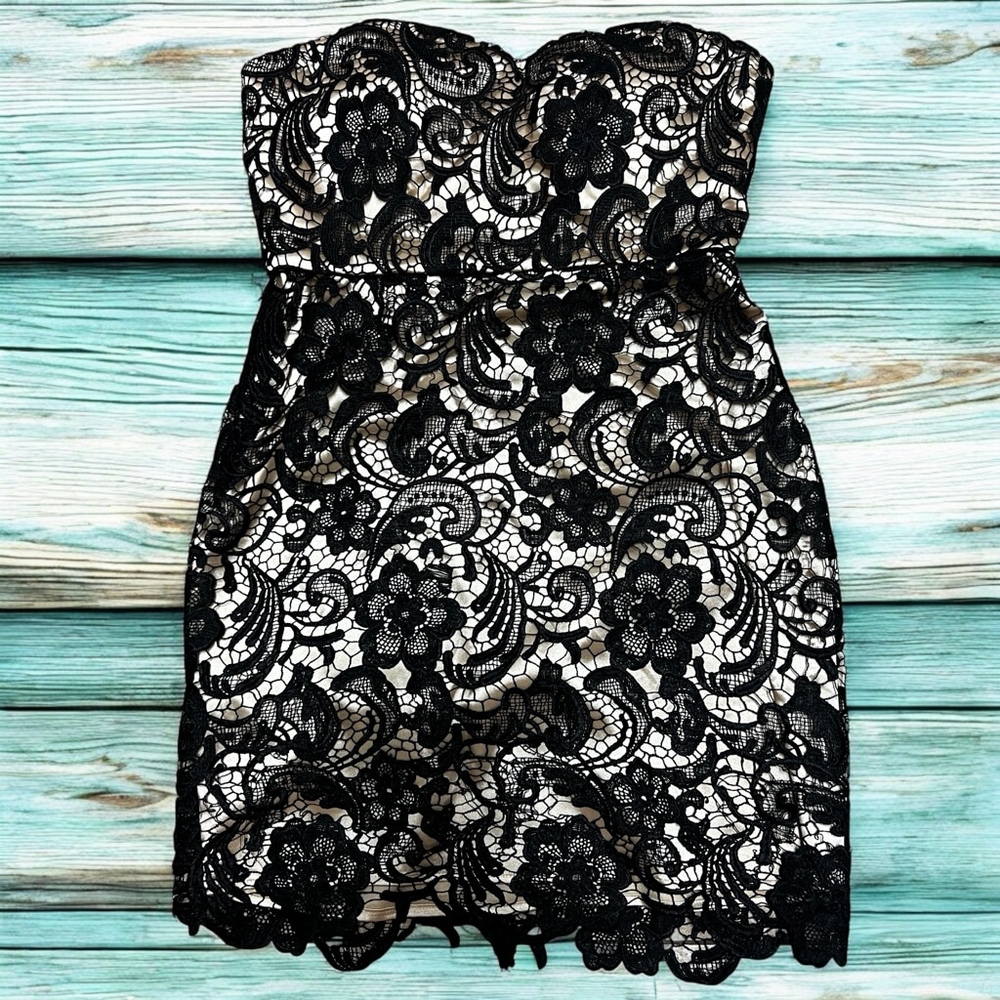 Cinderella Divine Black Lace Strapless Dress XL Formal Cocktail Party Mini Gown